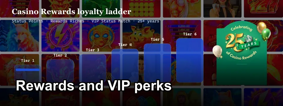Casino Rewards six-tier loyalty ladder with Status Points and VIP Status Match